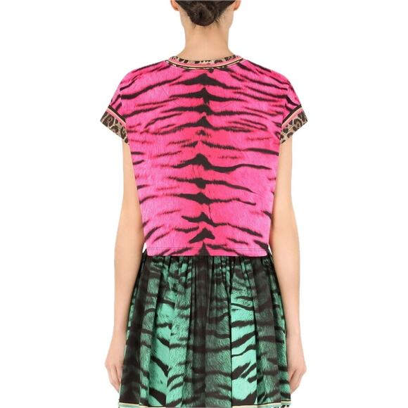 NWT Dolce & Gabbana leopard trim zebra print T-shirt Pink IT 44 L - Picture 3 of 5